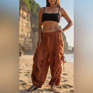 Unisex 100 % Cotton Harem Pants in Burnt Orange